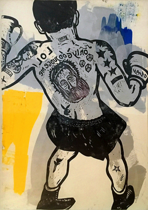 John Rasimus, Boxaren, akryl och träsnitt, 107x77 cm, 14200 kr