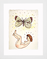 John Rasimus, Butterfly Nude, tusch och färgpennor, 31x25 cm med ram, 4500 kr