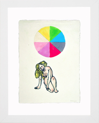 John Rasimus, Färgcirkeln, tusch och färgpennor, 31x25 cm med ram, 4500 kr