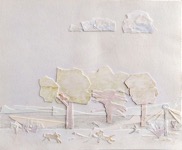 Tobias Törnqvist, Hundarna leker, collage, 27 x 30,5 cm med ram (17 x 20 cm), 4000 SEK