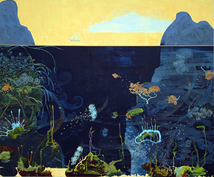 Åsa Hällgren Lif, Afton i havet, akryl på duk, 170x204 cm.